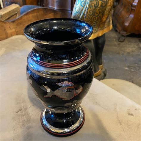 Italian Art Deco Silvered Black Glass Vase 1930s For Sale At Pamono