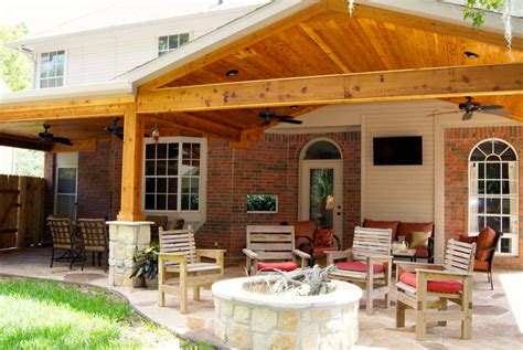 Patio Cover With Stone And Cedar Tcp Custom Outdoor Living