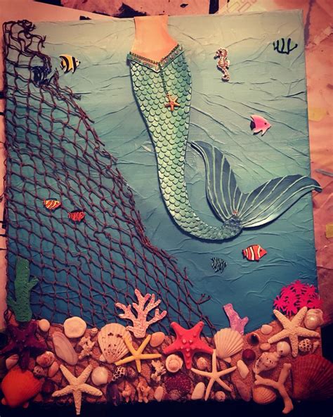 Mermaid Mixed Media Canvas I Completed Mermaid Crafts Mermaid Decor