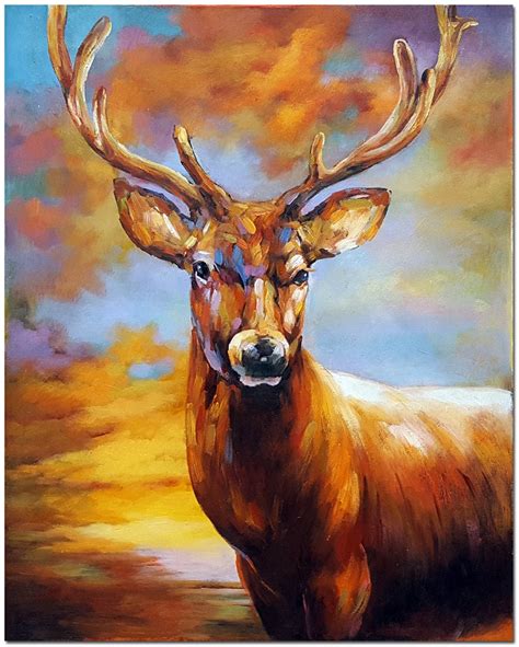 Hand Painted Impressionist Deer Oil Painting On Canvas Etsy