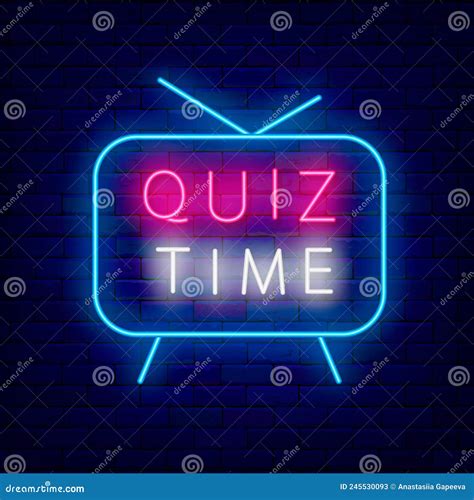 Quiz Time Neon Signboard Blue Tv Frame Play Game Concept Exam Design