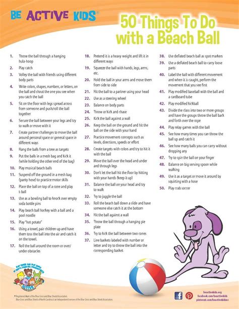 Pdf Printable 50 Things To Do With A Beach Ball Physical Activity Ideas