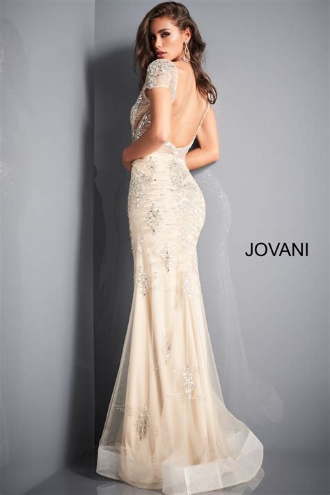 Jovani Nude Silver Beaded Backless Evening Dress My XXX Hot Girl