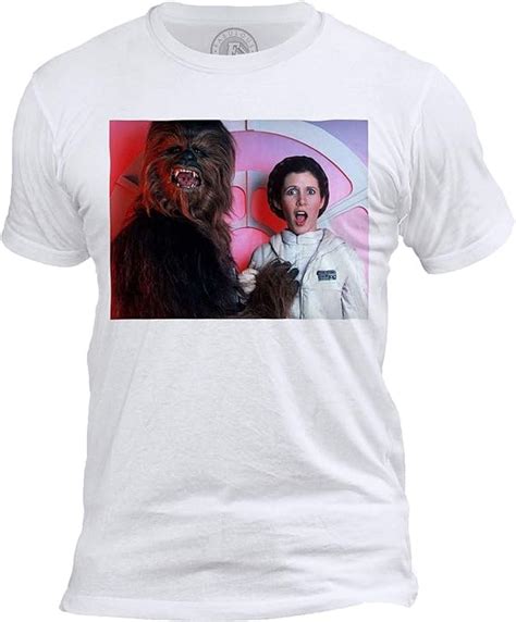 Mens T Shirt Round Neck Carrie Fisher Chewbacca Star Wars Photo