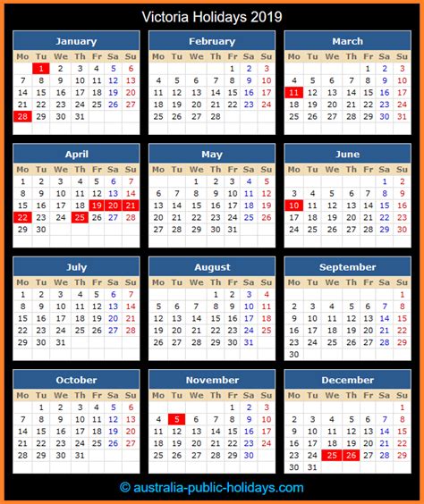 If a public holiday falls on a weekly rest day (friday or sunday as applicable), the following day shall be a public holiday, and if such following day is also a public holiday, the subsequent day shall be a public holiday. Victoria Holidays 2019