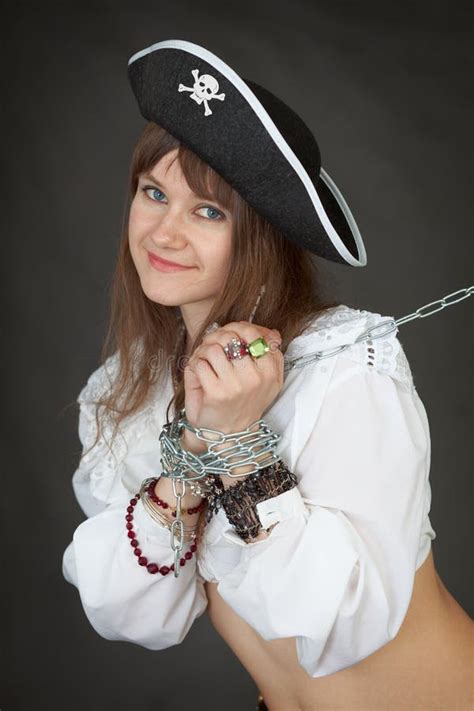girl in a costume pirate chained in a chain stock image image of collar clothing 10811681