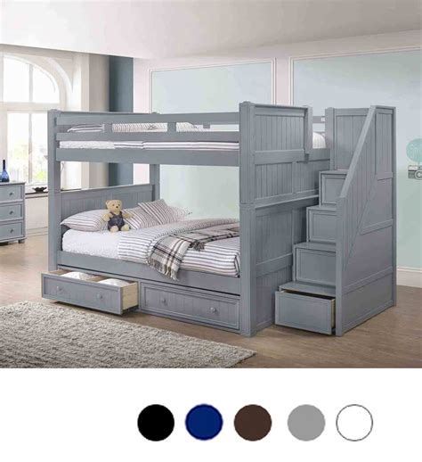 Queen Bunk Bed With Stairs Trundle Storage Drawers