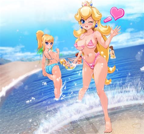 Rule 34 Beach Bikini Black Rayal Bubble Butt Female Only Hourglass Figure Large Breasts Mario