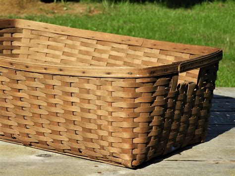 Antique Farmhouse Basket Split Oak Laundry Storage Wooden Home Decor Decorative Splint Basket