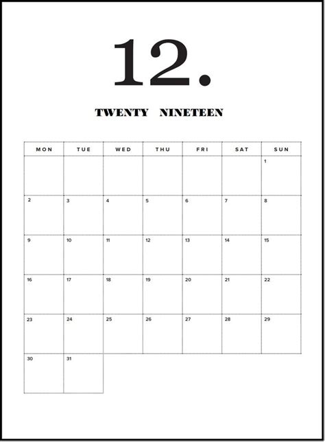 modern minimal december  calendar nastennyy