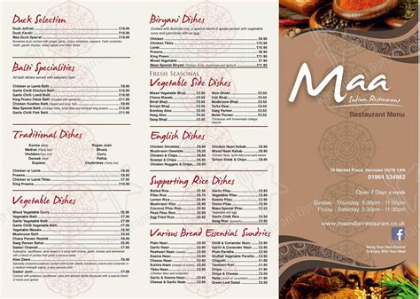 Menu At Maa Indian Restaurant And Takeaway Hornsea
