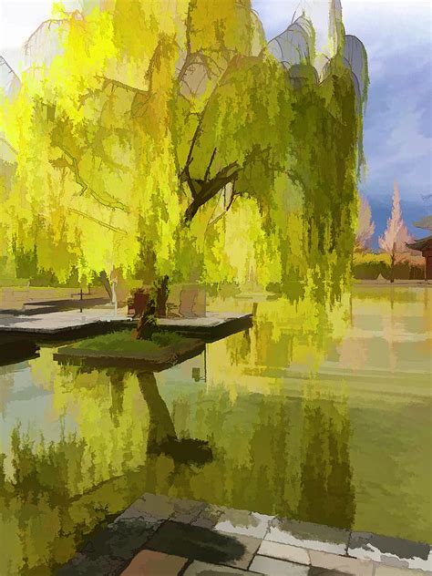 Willow Tree In Liiang China I Painterly Digital Art By