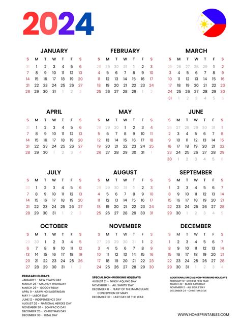 Philippines 2024 Calendar With Holidays Free Download
