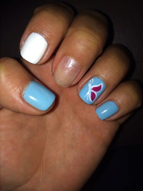 Gel nails, nails, nail art, blue, butterfly design, white | Nails, Gel ...