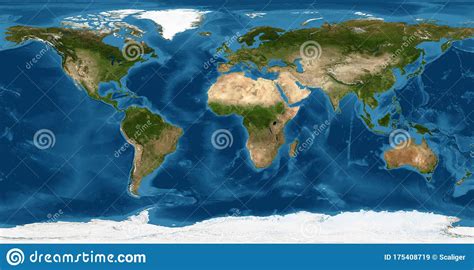 Earth Flat View From Space Detailed World Physical Map On Global