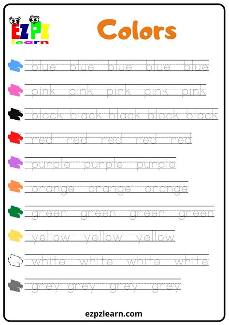 Colors Word Tracing Worksheet