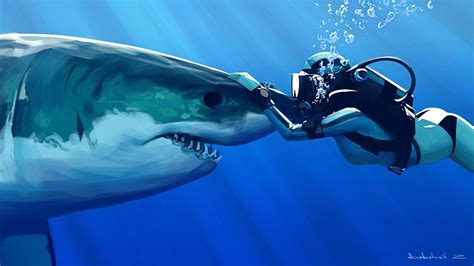 Wallpaper Shark Great White Shark Scuba Diving 1920x1080 Px