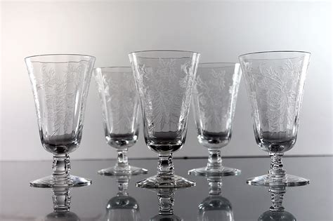 Crystal Etched Juice Glasses Fostoria Heather Set Of 5 Barware Stemware