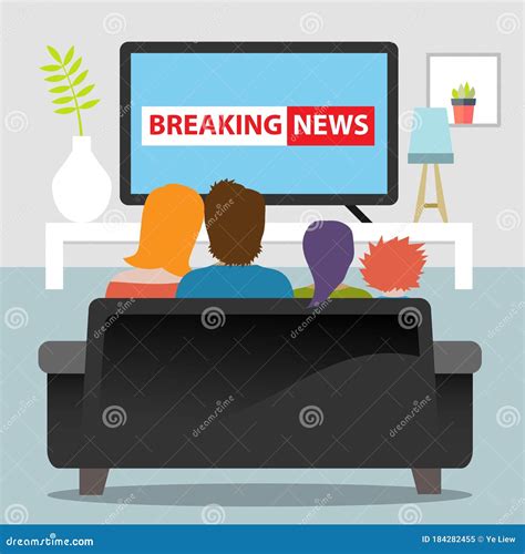 Family Watching Breaking News Stock Vector - Illustration of