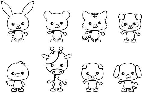 Dibujo Para Colorear De Oso Kawaii Y Otros Animales