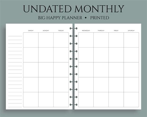 Undated Monthly Calendar, Sunday Start - PT Paper