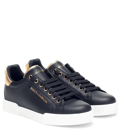 Dolce And Gabbana Portofino Pearl Sneakers Leather Blackgold Lyst Uk