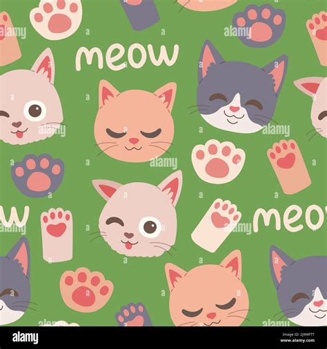 Cat Muzzle And Paw Seamless Pattern Vector Stock Vector Image And Art Alamy