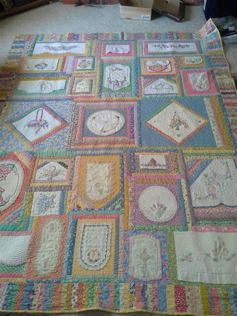 Vintage Linen Quilt Made By Belinda Miller Embroidered Quilts Quilts