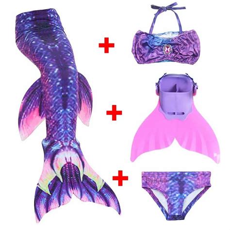 4pcsset Girls Swimming Dianonds Mermaid Tails With Flipper Monofin