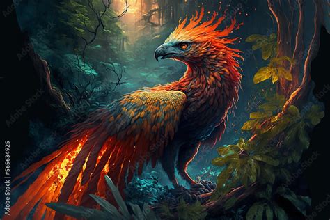 A Fire Phoenix Is Lurking Behind The Leaves Generative Ai Lovely Fire