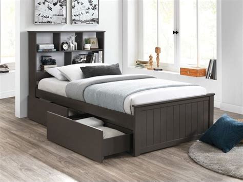 Myer Grey King Single Bed With Storage Hardwood Frame