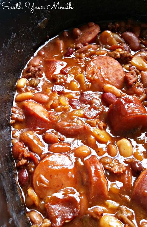 The ground beef makes these baked beans hearty and the bacon gives it a wonderful smokey flavor. South Your Mouth: Pineapple & Bacon Baked Beans