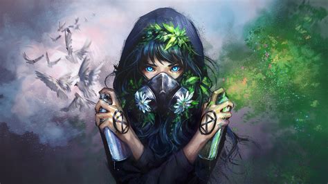 Wallpaper Anime Girl Fantasy Gas Mask 3840x2160
