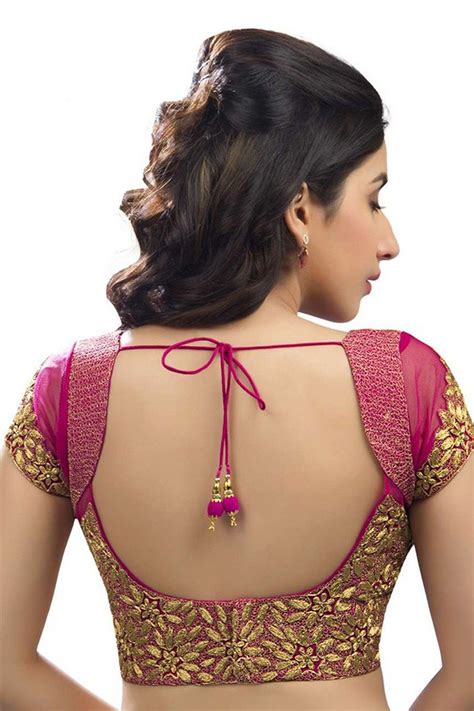 Dark Pink Gold Festive Wear Raw Silk Net Blouse With Cap Sleeves