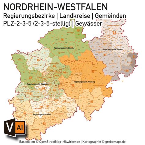 An dieser stelle finden sie inhalte von drittanbietern. Nordrhein-Westfalen NRW Vektorkarte Landkreise Gemeinden ...