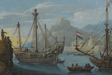 A Mediterranean Harbour With A Man Of War Being Caulked Dutch Merchant