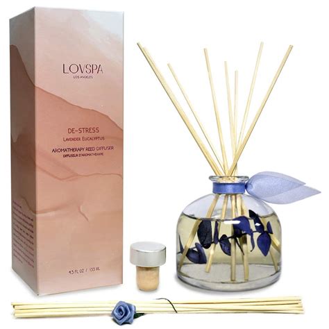 Includes a space to store an essential oil bottle at the base of the diffuser, making it perfect for travel. LOVSPA Lavender & Eucalyptus Scented Sticks Reed Diffuser ...