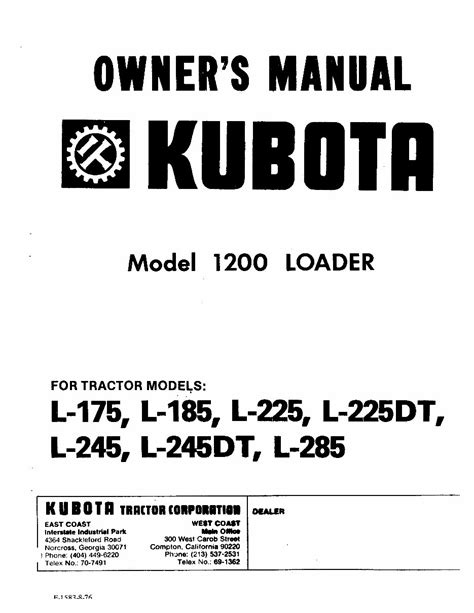 Kubota 1200 Loader Master Parts Manual Manuals Online