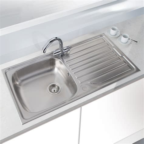 Stainless Steel Single Bowl Kitchen Sink And Drainer 965 X 500 X 165mm Deep