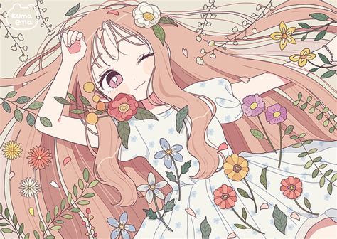 1080p Free Download Anime Girl Brown Hair Dress Flower Long Hair