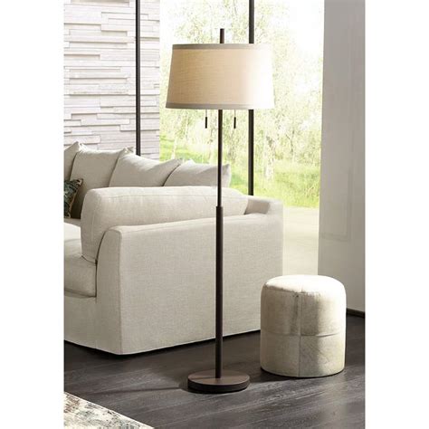 This isolda 60 tripod floor lamp with steel tripod design and fabric lampshade is a classic and elegant decoration and will bring you a peaceful and nice evening. Nayla Bronze Double Pull Chain Floor Lamp Off-White Shade ...