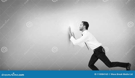 Businessman Pushing Against Wall Stock Image Image Of Adult Concrete