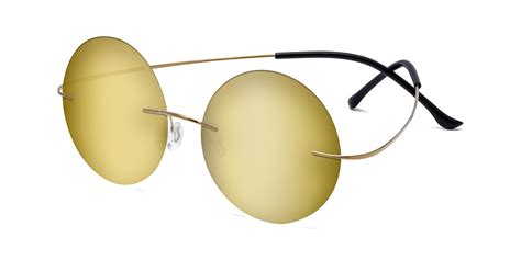 gold lightweight round rimless mirrored sunglasses with gold sunwear lenses artist