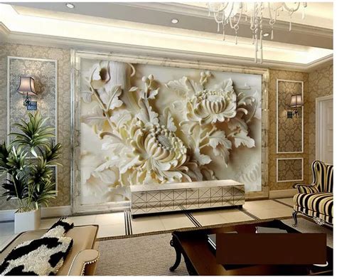 3d Room Wallpaper Three Dimensional Chrysanthemum Backdrop Modern