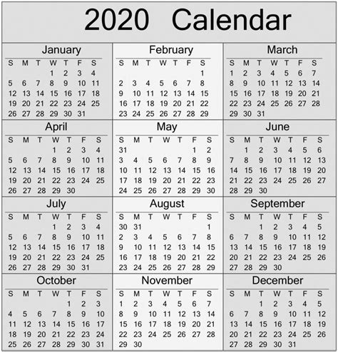 Free Printable Yearly 2020 Calendar And Holiday Templates Download