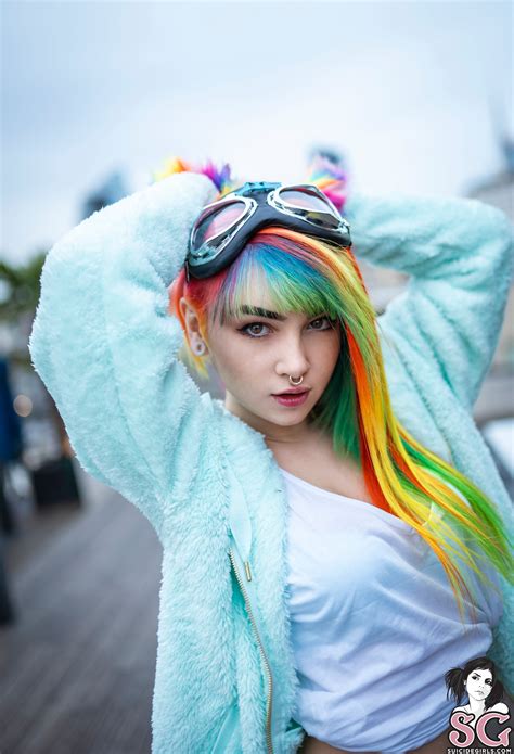 Suicide Girls Glasses Mimo Suicide City K Nude Women Brunette Blouse Rainbow Hair