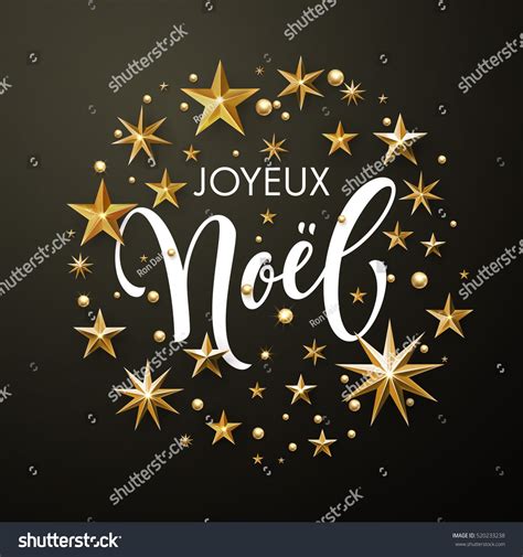 French Merry Christmas Joyeux Noel Greeting Card Of Gold Glitter Stars