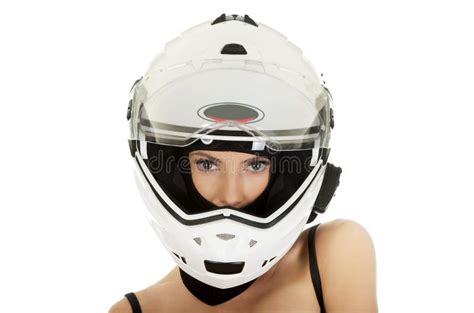 Woman With Motorcycle Helmet Stock Image Image Of Seductive Female