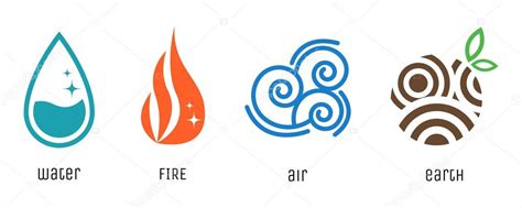 Four Elements Flat Style Symbols Water Fire Air Earth