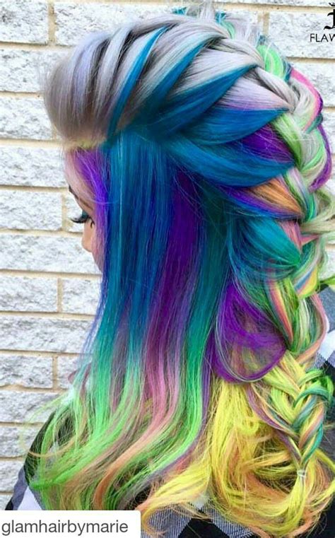 Blue Mixed Braided Rainbow Dyed Hair Color Hair Styles